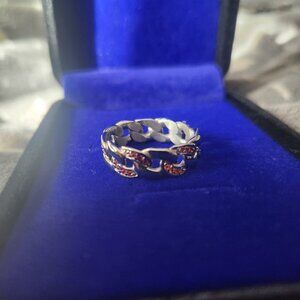 59mm Y2K Stainless Steel Curb Chain Ring w/ Red CZ stones (won't discolor)